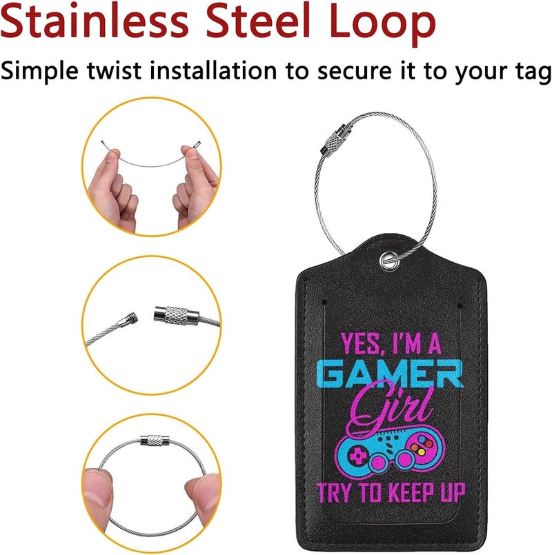 GACCAP 2 Pack Luggage Tags for Suitcase, Privacy Cover ID Label with Stainless Steel and Address Card for Travel Bag Backpack Cruise Ship Essentials Tag Girls Teens - I'm a Gamer Girl - Image 2